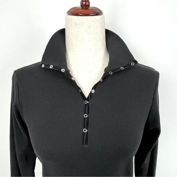 Cutter & Buck Thermal Long Sleeve Satin Trim Snap Henley. Black. Small #434 - Picture 5 of 8